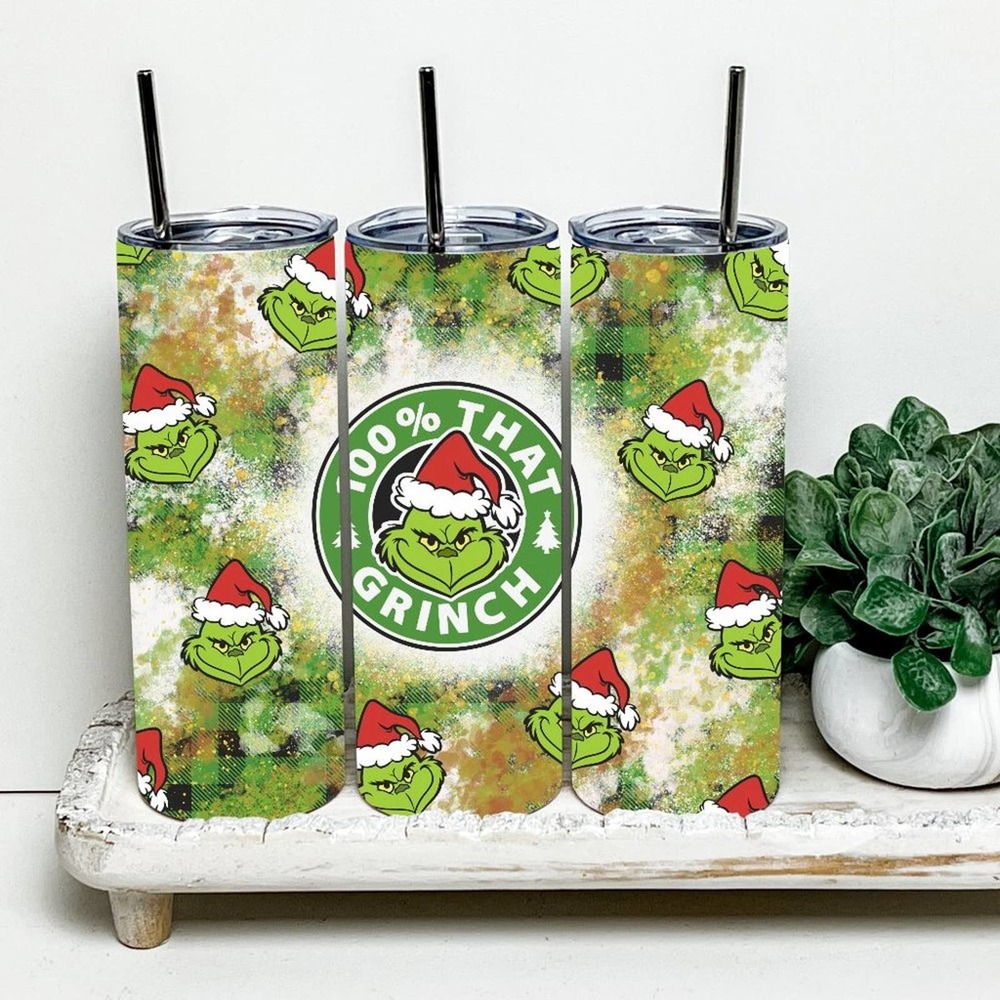 Glow In The Dark 100% That Grinch Christmas 20oz Tumbler With Metal Straw